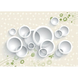 White 3D Circle Wall Decor with Green Floral Accents on Beige Polka Dot Background HD phone wallpaper