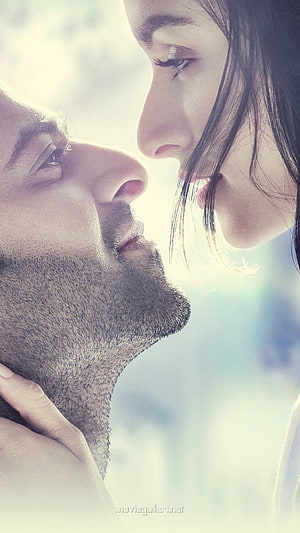 Prabhas and Female Co-Star in Intimate Close-Up Profile Shot HD phone wallpaper