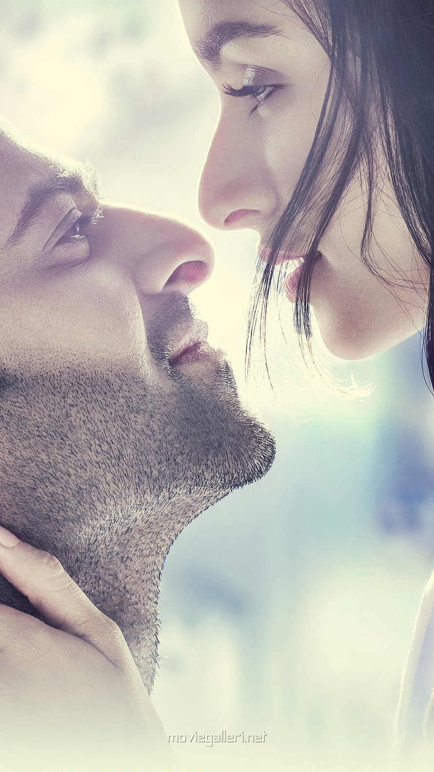 Prabhas and Female Co-Star in Intimate Close-Up Profile Shot HD phone wallpaper