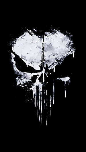 The Punisher White Skull Logo with Dripping Paint Effect on Black Background HD phone wallpaper
