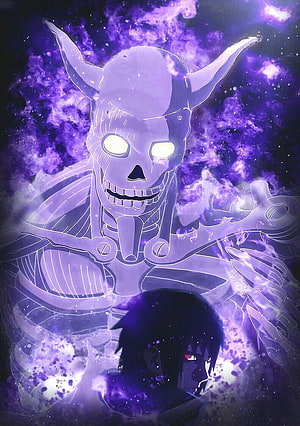 Sasuke Uchiha Summoning Purple Susanoo Spirit in Naruto Anime Artwork HD phone wallpaper