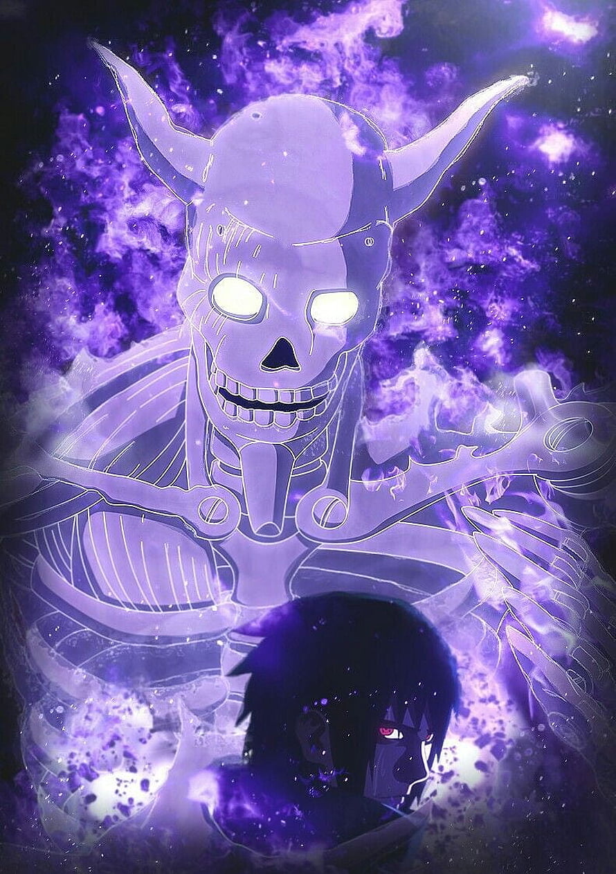 Sasuke Uchiha Summoning Purple Susanoo Spirit in Naruto Anime Artwork HD phone wallpaper