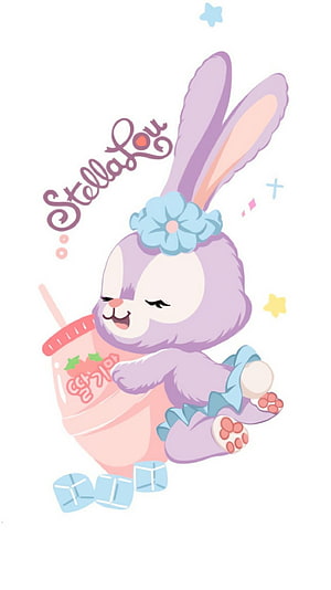 StellaLou from Duffy and Friends Hugging a Strawberry Milkshake with Ice Cubes HD phone wallpaper