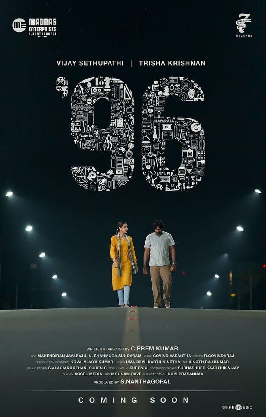 96 Movie Poster Featuring Vijay Sethupathi and Trisha Krishnan Walking at Night HD phone wallpaper
