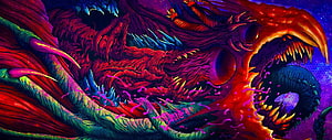 Vibrant Hyper Beast Fantasy Dragon Artwork with Neon Colors and Cosmic Background HD wallpaper