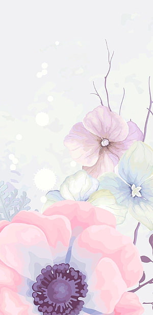 Soft Pastel Watercolor Floral Illustration with Pink and Lavender Blooms HD phone wallpaper