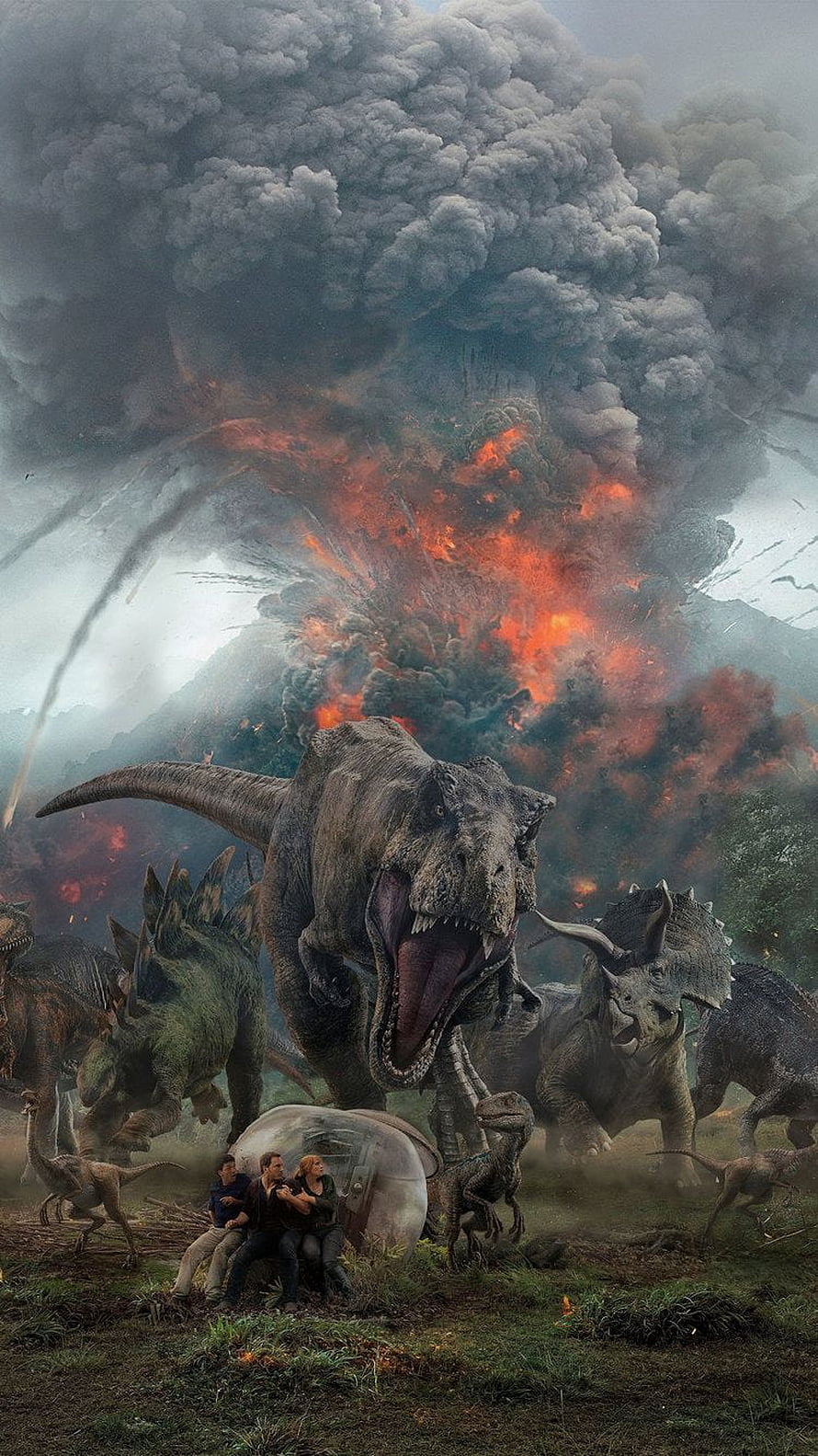 Jurassic World Fallen Kingdom Volcanic Eruption with T-Rex and Triceratops HD phone wallpaper