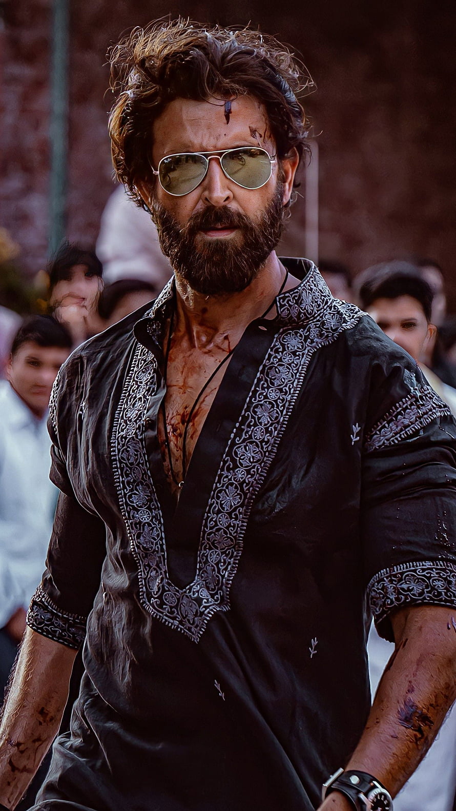 Vedha Movie Still Featuring Hrithik Roshan in Black Kurta and Aviator Sunglasses HD phone wallpaper