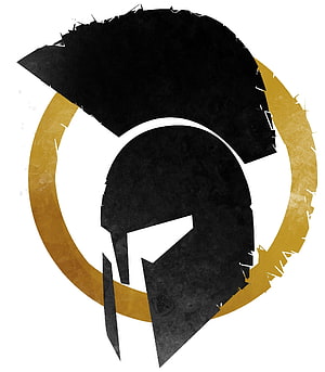 Minimalist Spartan Helmet Logo with Gold Ring and Black Crest Design HD phone wallpaper