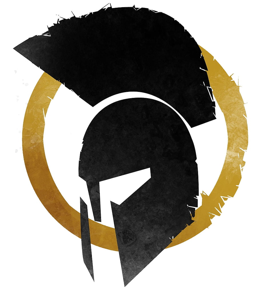 Minimalist Spartan Helmet Logo with Gold Ring and Black Crest Design HD phone wallpaper