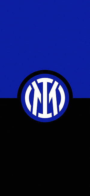 Inter Milan Club Crest on Blue and Black Split Background Minimalist Design HD phone wallpaper