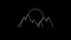 Minimalist White Line Art of Mountain Range and Moon on Black Background HD wallpaper