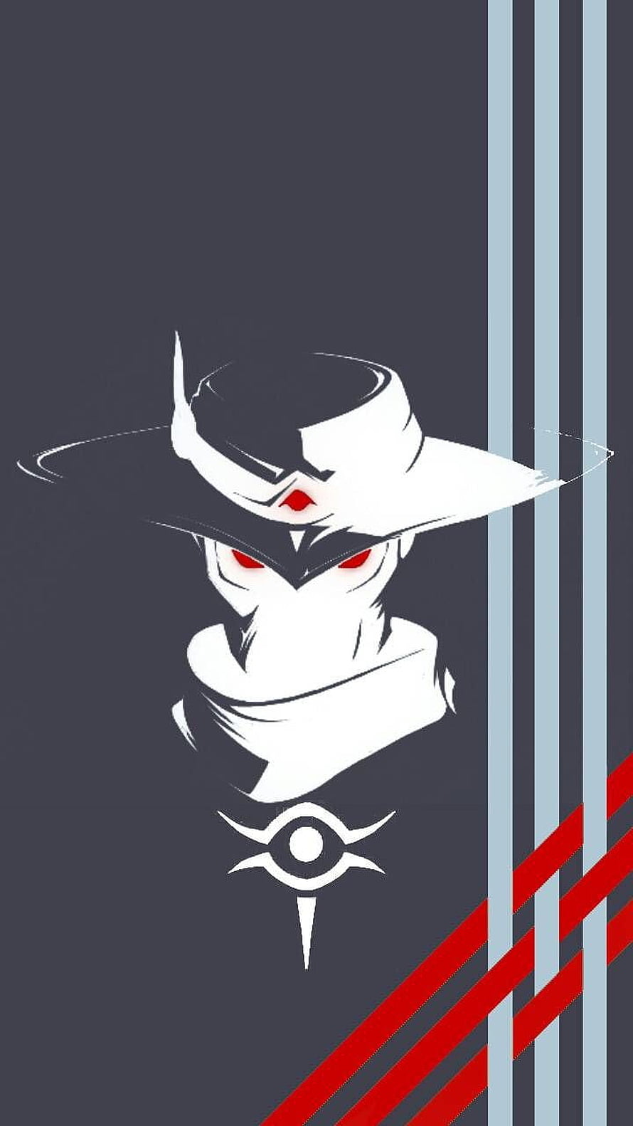 Cypher from Valorant in a minimalist monochrome illustration with glowing red eyes and a wide-brimmed hat HD phone wallpaper