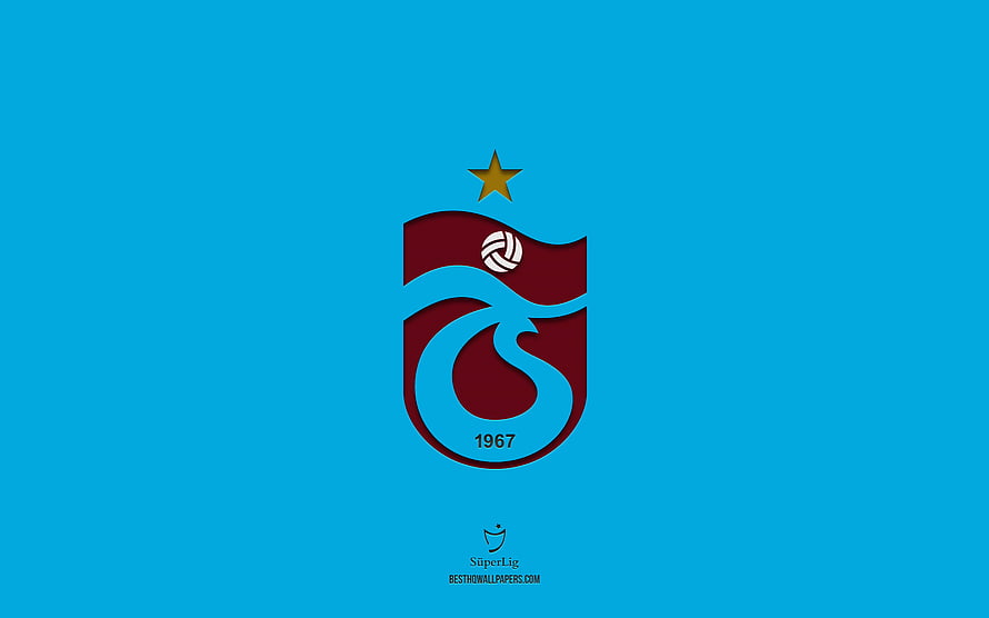 Trabzonspor Super Lig Crest on Cyan Background with Star and 1967 Founding Year HD wallpaper