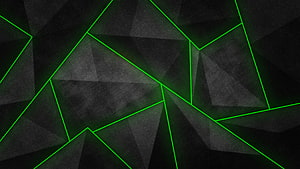 Dark Geometric Abstract Pattern With Neon Green Lines And Faceted Triangles HD wallpaper