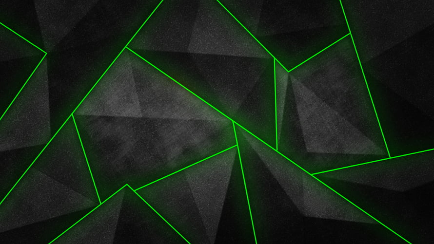 Dark Geometric Abstract Pattern With Neon Green Lines And Faceted Triangles HD wallpaper