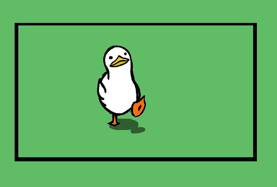 Cute White Duck Cartoon Illustration on Green Background HD wallpaper