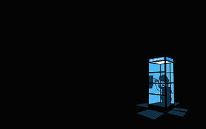 Minimalist Blue Telephone Booth Illustration on Black Background HD wallpaper
