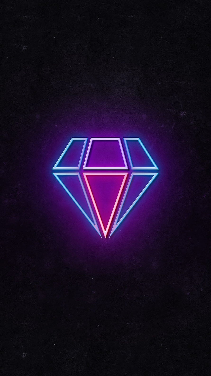 Neon Diamond Icon with Cyan and Magenta Glow on Dark Textured Background HD phone wallpaper