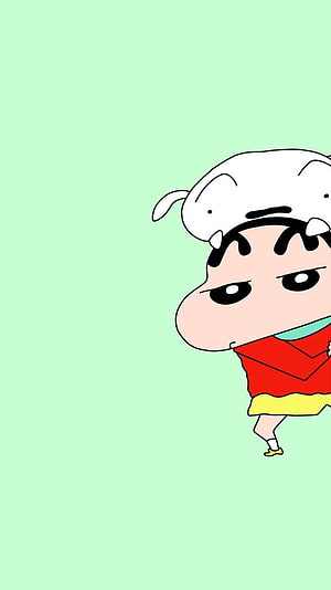 Shin-chan Peeking from the Side in a White Rabbit Costume on a Mint Green Background HD phone wallpaper