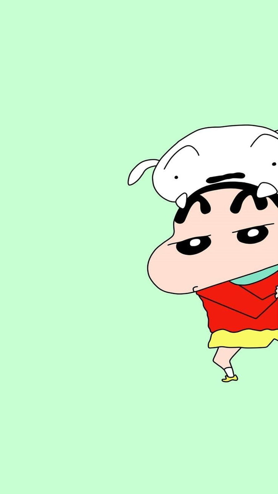 Shin-chan Peeking from the Side in a White Rabbit Costume on a Mint Green Background HD phone wallpaper
