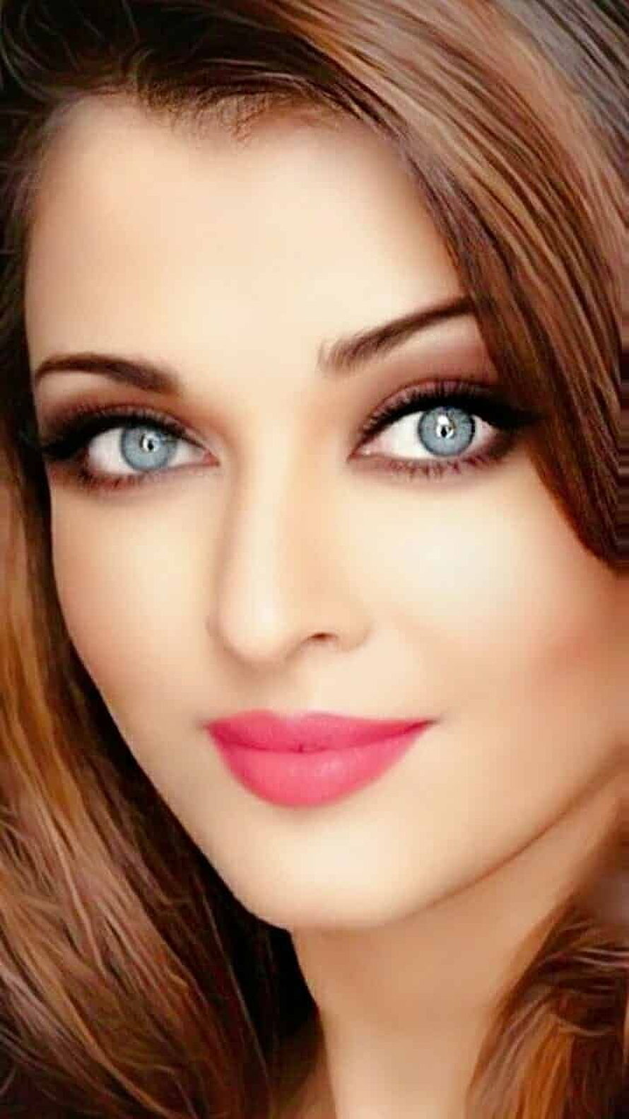 Aishwarya Rai Close-Up Portrait With Blue Eyes And Pink Lipstick HD phone wallpaper