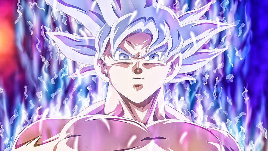 Goku Mastered Ultra Instinct Anime Character Portrait with Silver Hair and Energy Aura HD wallpaper