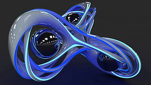 Abstract 3D Render of Glossy Blue and Cyan Fluid Sculpture with Reflective Spheres HD wallpaper