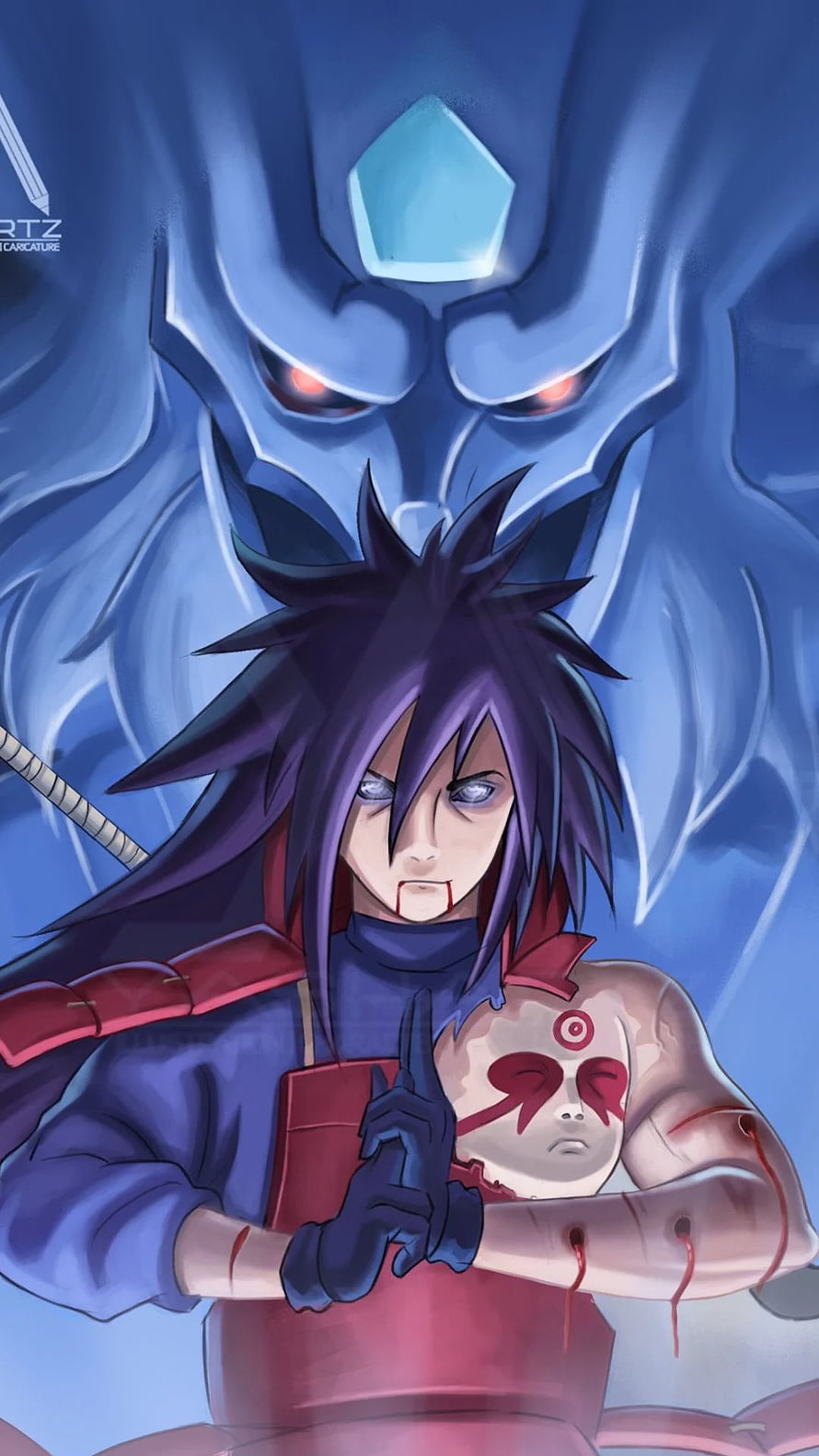 Madara Uchiha and the Ten-Tails in a Dramatic Anime Illustration HD phone wallpaper