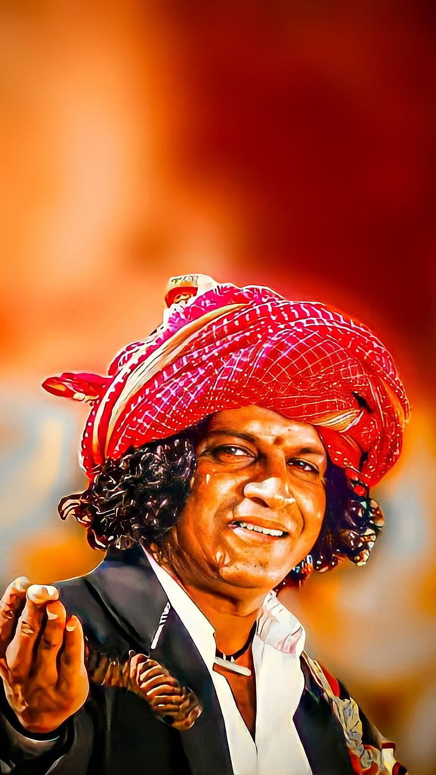 Shivaraj Kumar as Jogi in Vibrant Red Turban Portrait HD phone wallpaper