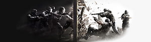 Split-screen tactical soldiers breaching a wall in intense combat action HD wallpaper