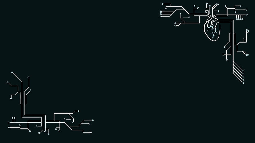 Minimalist Circuit Board Heart Design on Dark Background HD wallpaper