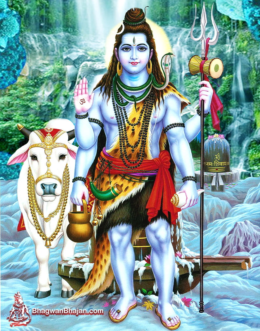 Lord Shiva with Nandi Bull, Trishul, and Rudraksha Beads in Himalayan Setting HD phone wallpaper
