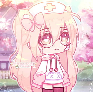 Kawaii Gacha Club Girl in Nurse Hat and Hoodie with Cherry Blossoms HD wallpaper