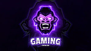 Fire Gaming Logo With Neon Purple Gorilla Mascot And Starting Soon Text HD wallpaper