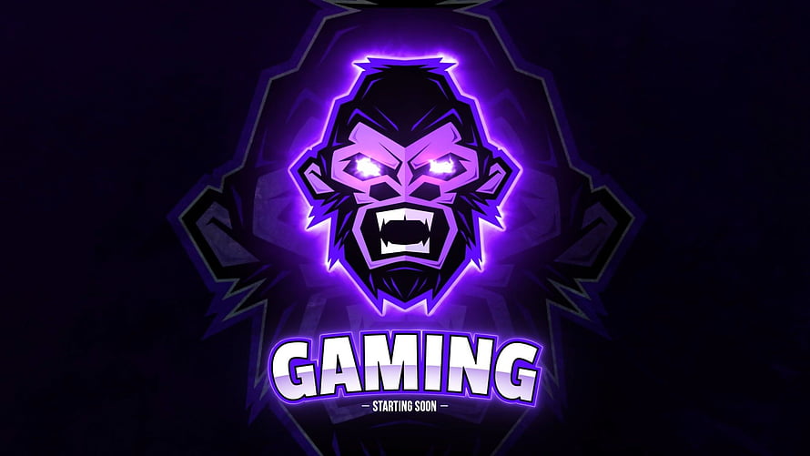 Fire Gaming Logo With Neon Purple Gorilla Mascot And Starting Soon Text HD wallpaper