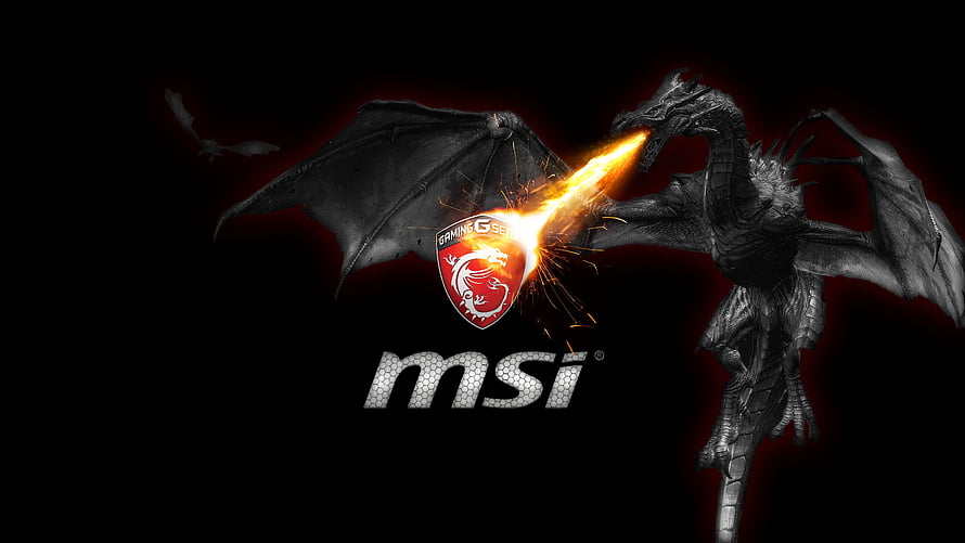 MSI Gaming Dragon Breathing Fire on Black Background HD wallpaper