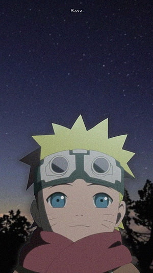 Young Naruto Uzumaki Staring at the Starry Night Sky in Anime Style HD phone wallpaper