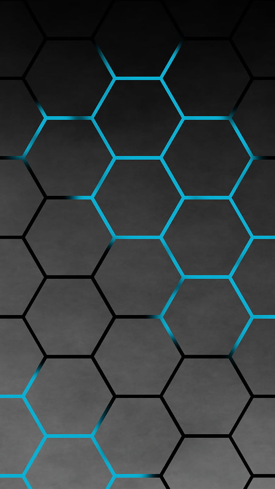 Dark Hexagonal Honeycomb Grid with Glowing Cyan Lines on Textured Background HD phone wallpaper