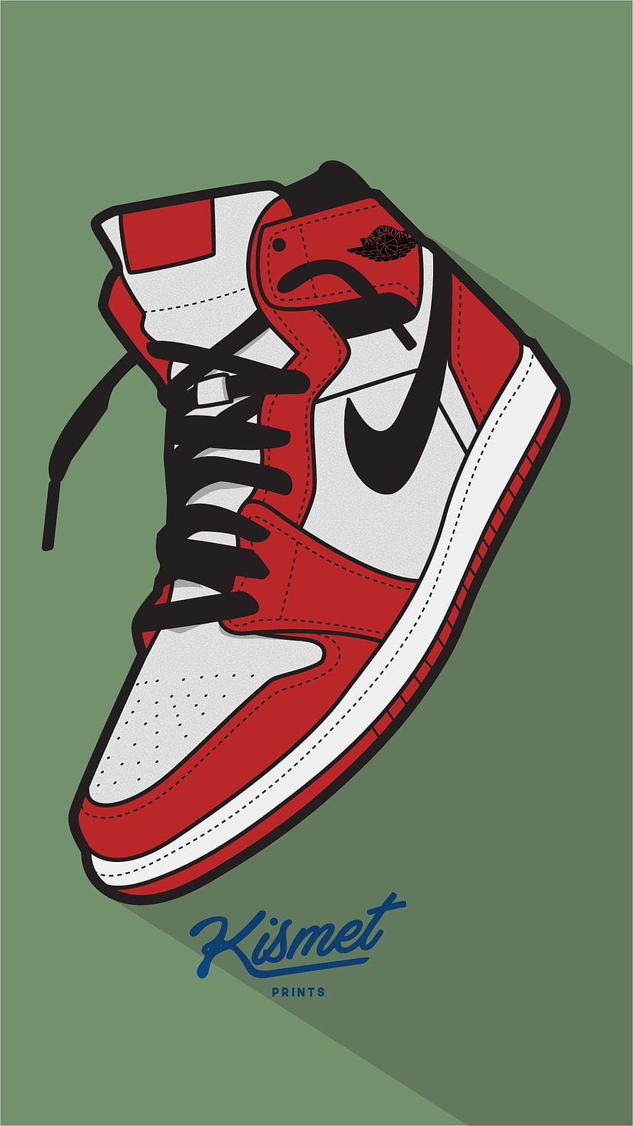 Air Jordan 1 High Red and White Sneaker Vector Illustration on Olive Green Background HD phone wallpaper