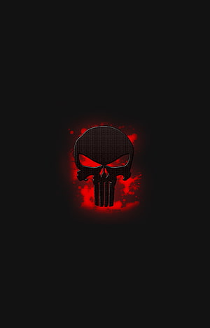 The Punisher Skull Logo with Glowing Red Eyes on Black Background HD phone wallpaper