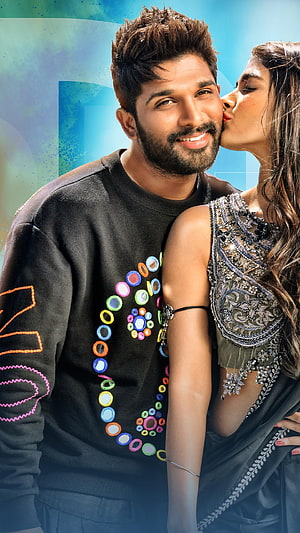 Allu Arjun and Pooja Hegde in a Romantic Embrace for a Bollywood Film HD phone wallpaper