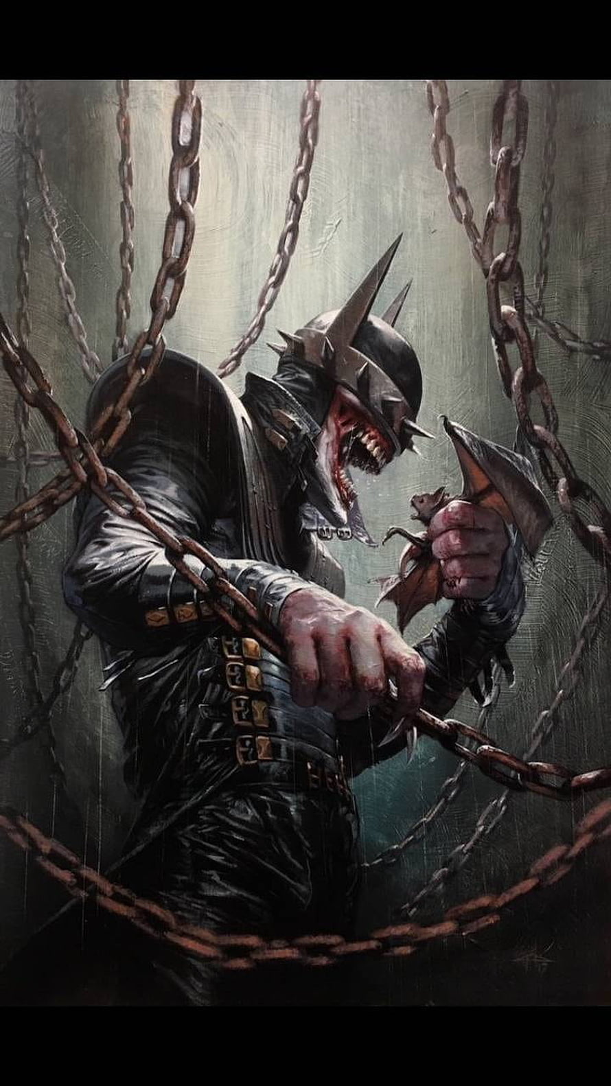 The Batman Who Laughs Dark Fantasy Illustration with Chains and Bat HD phone wallpaper