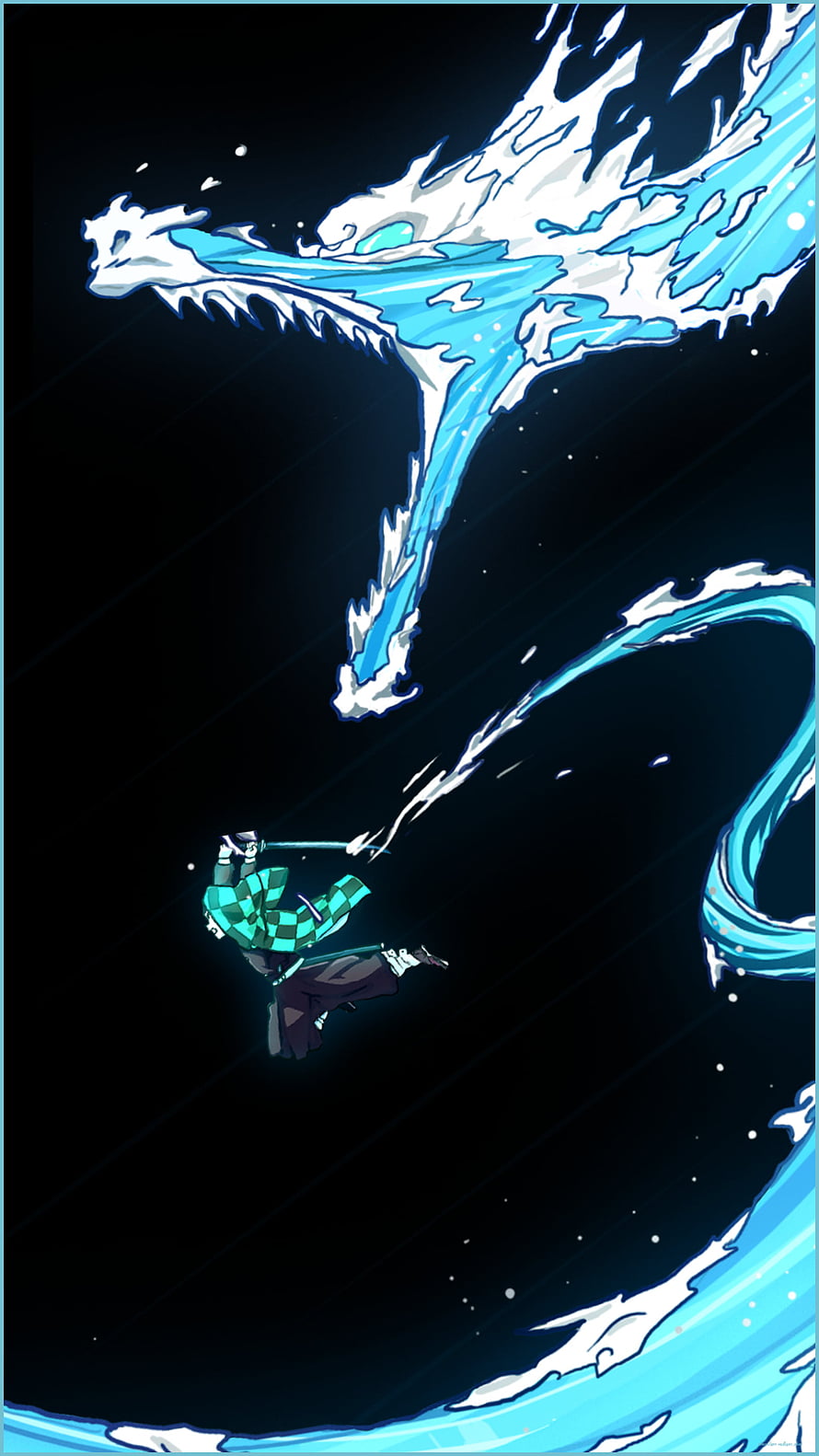 Demon Slayer Water Dragon Breathing Technique Anime Illustration HD phone wallpaper