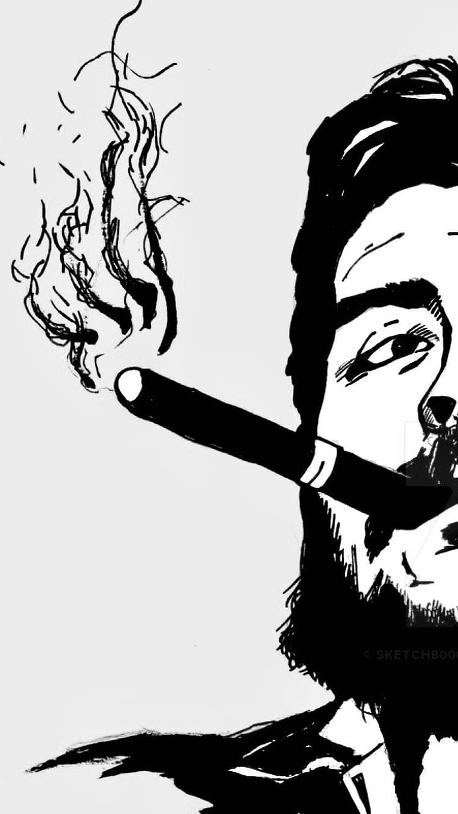 Che Guevara Black and White Ink Sketch with Cigar and Smoke HD phone wallpaper