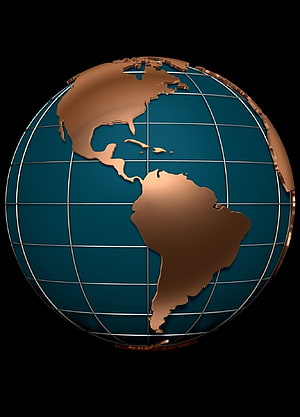 Copper and Teal 3D Wireframe Globe of the Americas on Black Background HD phone wallpaper