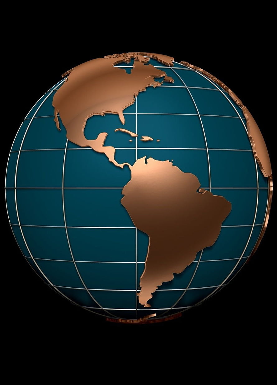 Copper and Teal 3D Wireframe Globe of the Americas on Black Background HD phone wallpaper