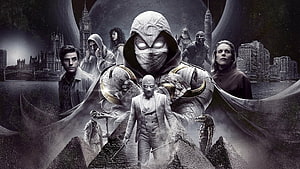 Moon Knight Marvel Series Poster Featuring Marc Spector and Ensemble Cast HD wallpaper