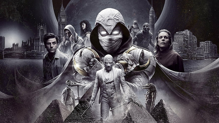 Moon Knight Marvel Series Poster Featuring Marc Spector and Ensemble Cast HD wallpaper