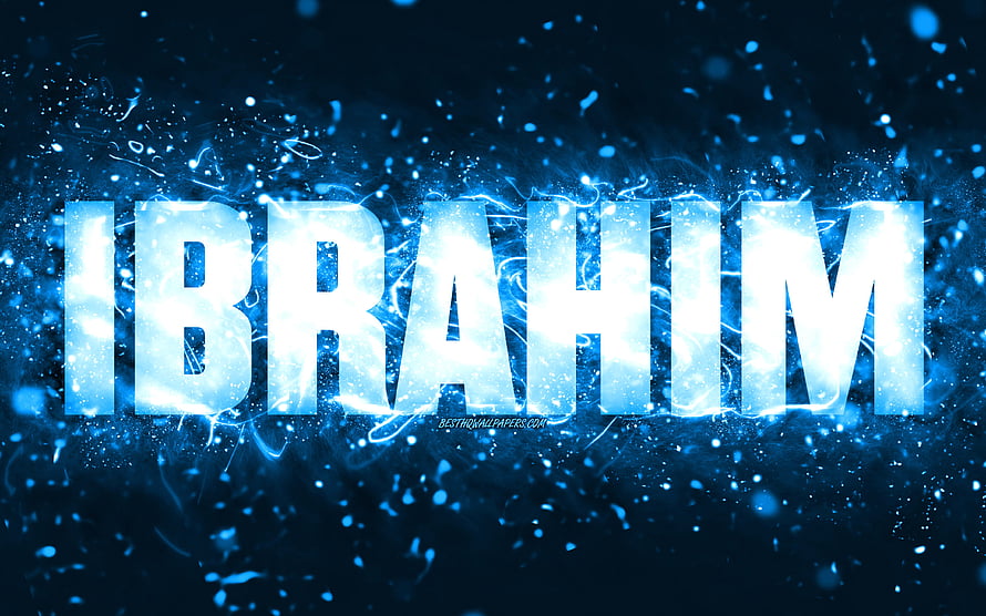Ibrahim Name in Glowing Blue Neon with Electric Sparks and Particle Effects HD wallpaper